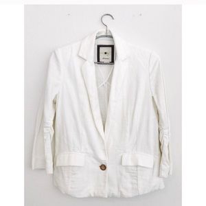 Anthropologie white linen blazer by elevenses xs